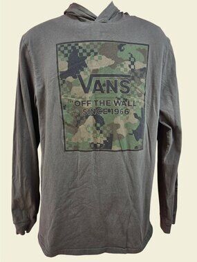 Vans Boys Green Camo Logo "Off The Wall" Hoodie Size Large